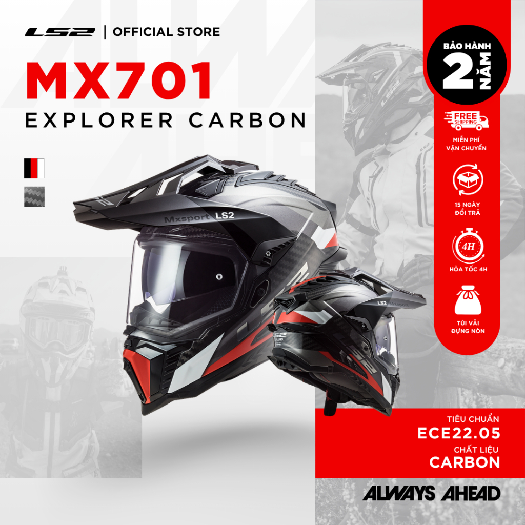Mũ Cào Cào LS2 MX701 Explorer Carbon ECE22.05 [Bảo Hành Chính Hãng 2 Năm]