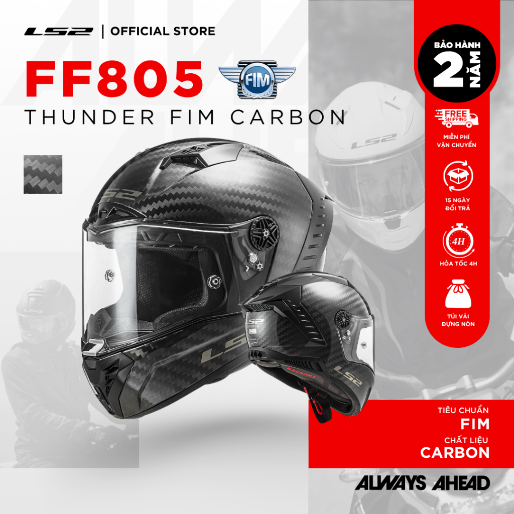 Mũ Bảo Hiểm Fullface Racing LS2 FF805 Thunder FIM Carbon An Toàn Chuẩn Đua Touring Phượt Dài Ngày