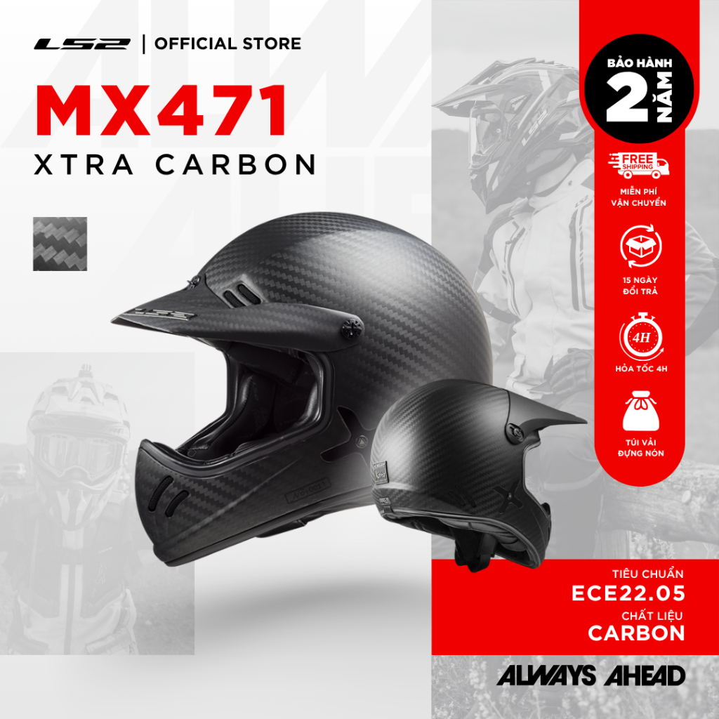 Mũ Cào Cào LS2 MX471 Xtra Carbon ECE22.05 Offroad Touring [Bảo Hành Chính Hãng 2 Năm]