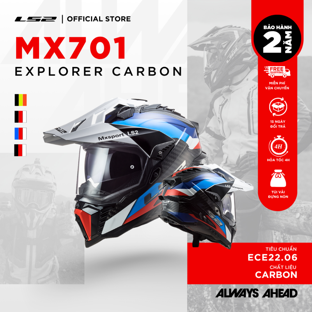 Mũ Cào Cào LS2 MX701 Explorer Carbon ECE22.06 Offroad Touring [Bảo Hành Chính Hãng 2 Năm]