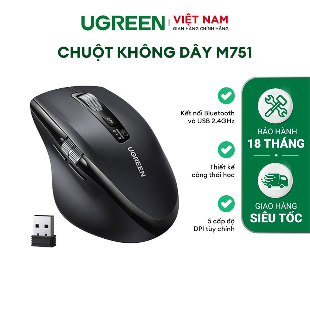 [SVIP ONLY] Chuột không dây Ugreen M751 cuộn siêu nhanh | Bluetooth 5.4 5000DPI | Bảo hành 18 tháng 
