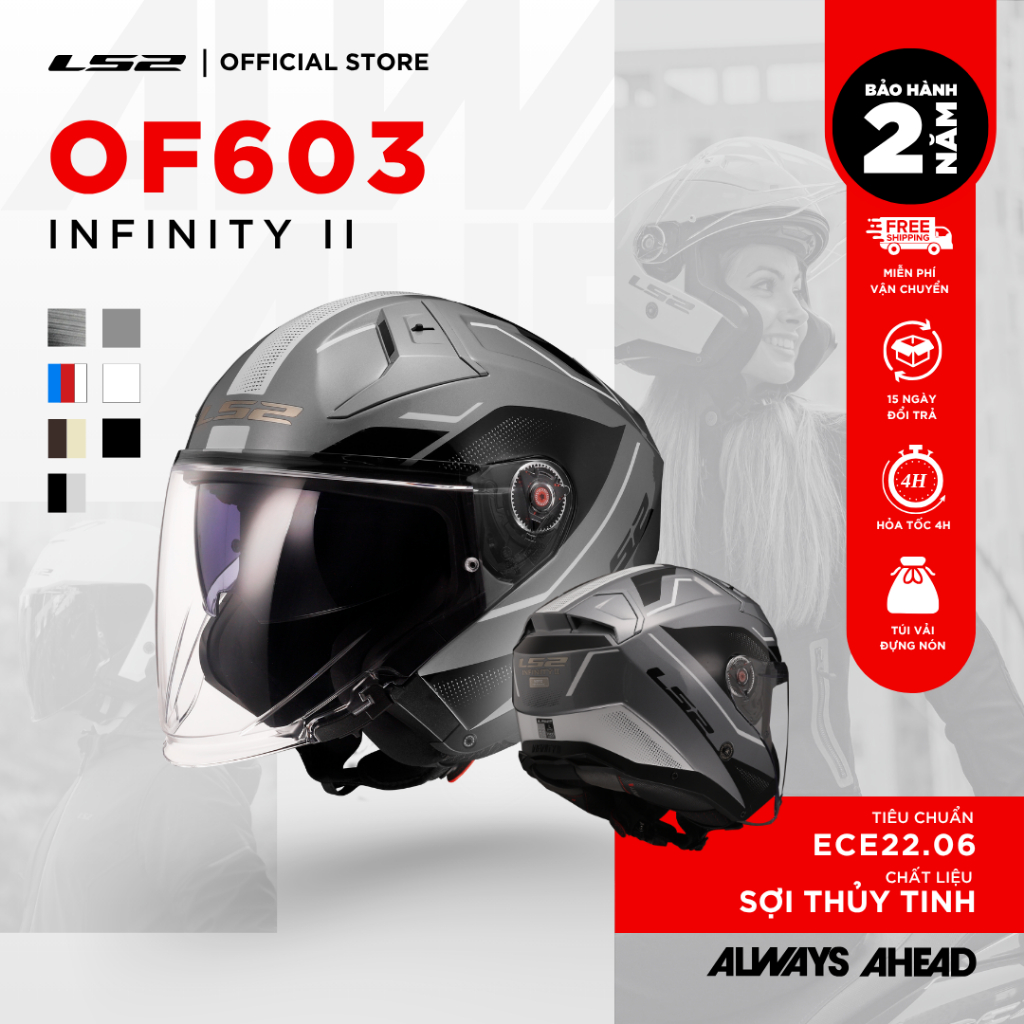 Mũ Bảo Hiểm 3/4 Hai Kính LS2 OF603 Infinity II Sợi Thuỷ Tinh ECE2206 Gọn Nhẹ Đi Phố