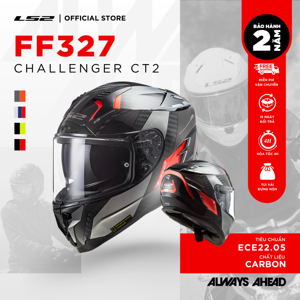 Mũ Bảo Hiểm Fullface Hai Kính LS2 FF327 Challenger CT2 Carbon ECE22.05 Đi Phố Touring Phượt Ngắn
