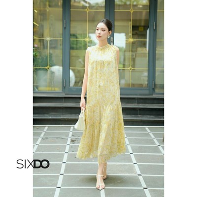 Đầm dáng suông dài sát nách buộc nơ sau SIXDO (Cream Floral Voile Maxi Dress)