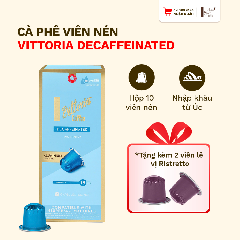 Viên nén cafe Vittoria Decaffeinated, Cà phê viên nén thơm ngon, đậm vị Ý