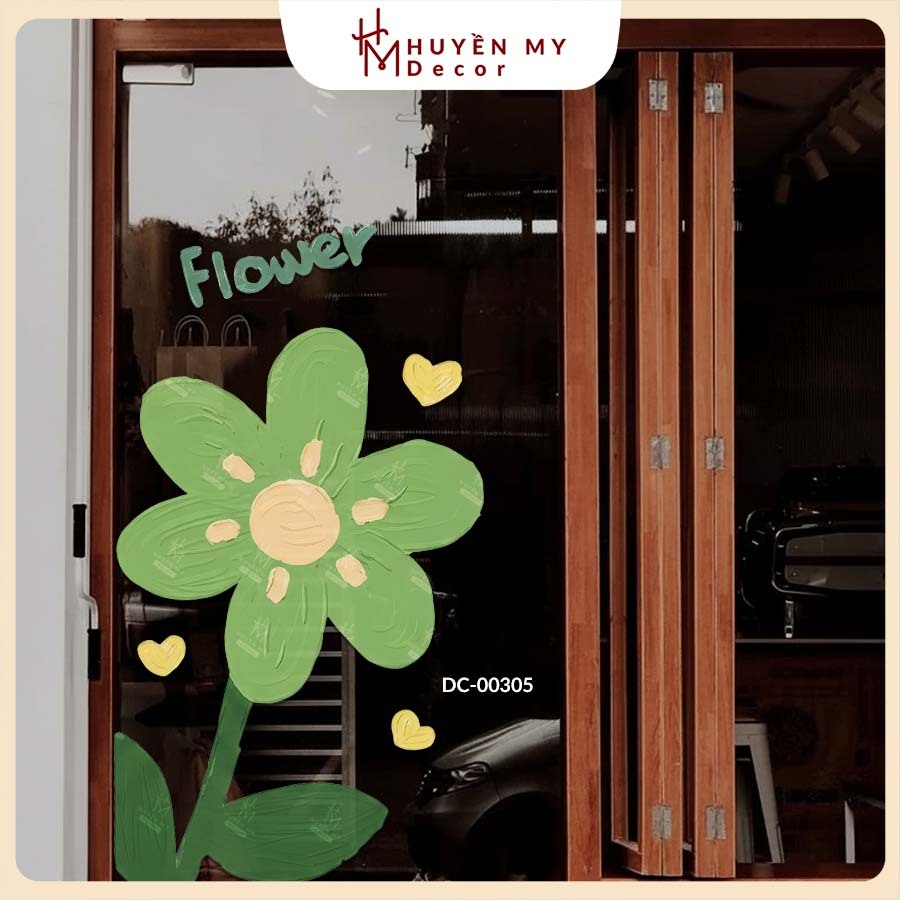 Decal Dán Kính Hình Flower Trendy , Trang Trí Nhà Cửa, Cửa Kính, Quán Cafe, Cửa Hàng – Huyền My Deco