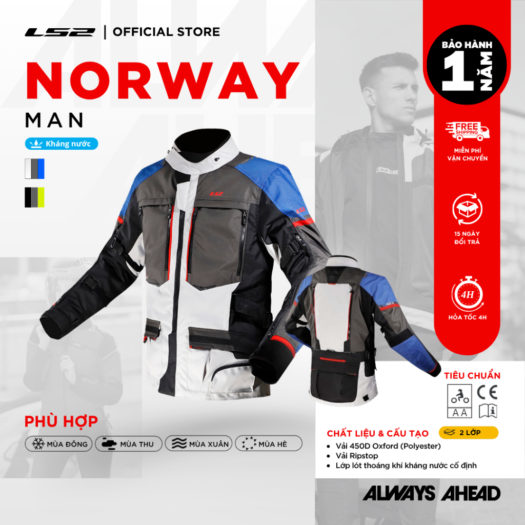 Áo Bảo Hộ Mô Tô PKL LS2 Norway Man Kháng Nước Cản Gió Chịu Ma Sát Tốt Touring Dài Ngày