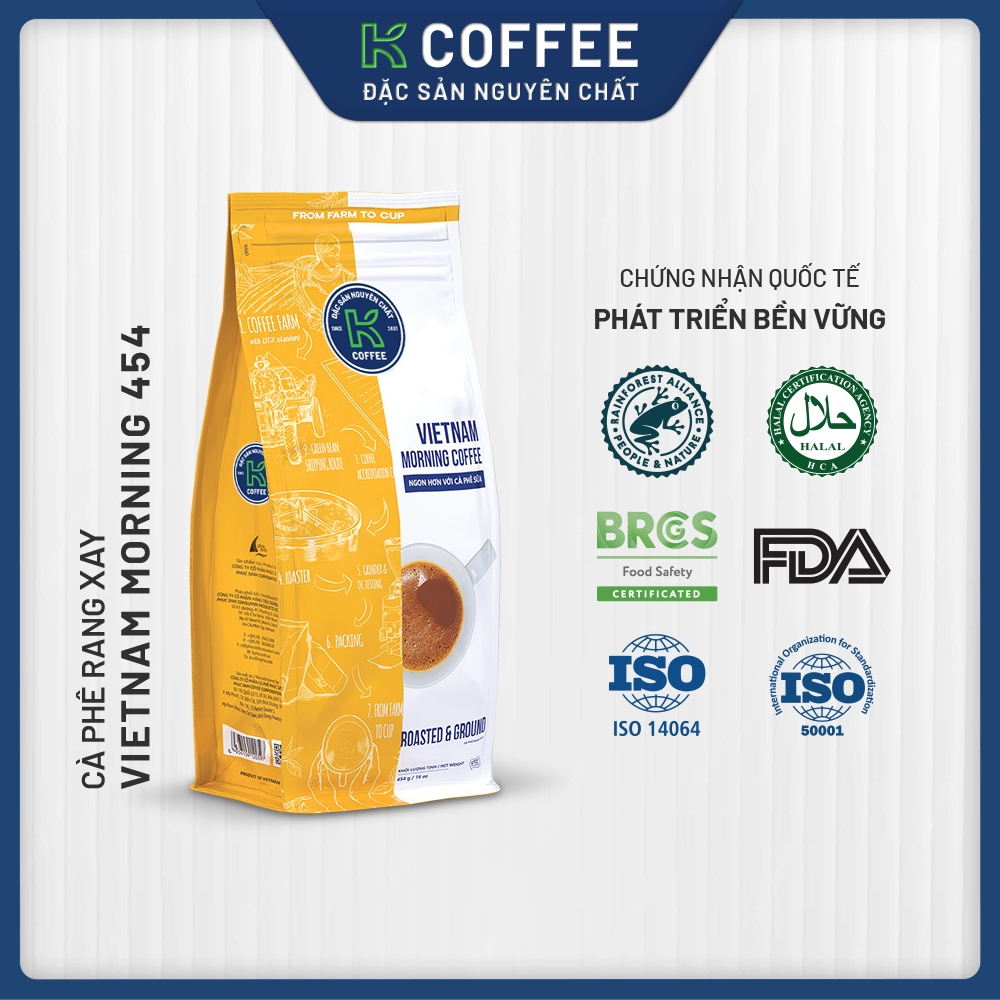Cà phê Rang xay Đặc sản Nguyên chất Pha phin K Coffee K VN Morning 454g