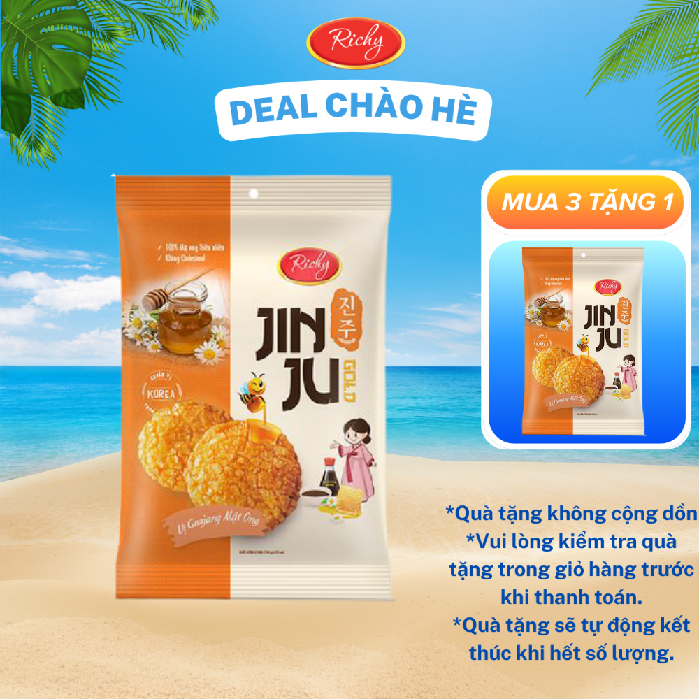 [GIAO NHANH] [Mua 3 Tặng 1] Bánh gạo Richy Jinju Gold hương vị Ganjang mật ong 100g