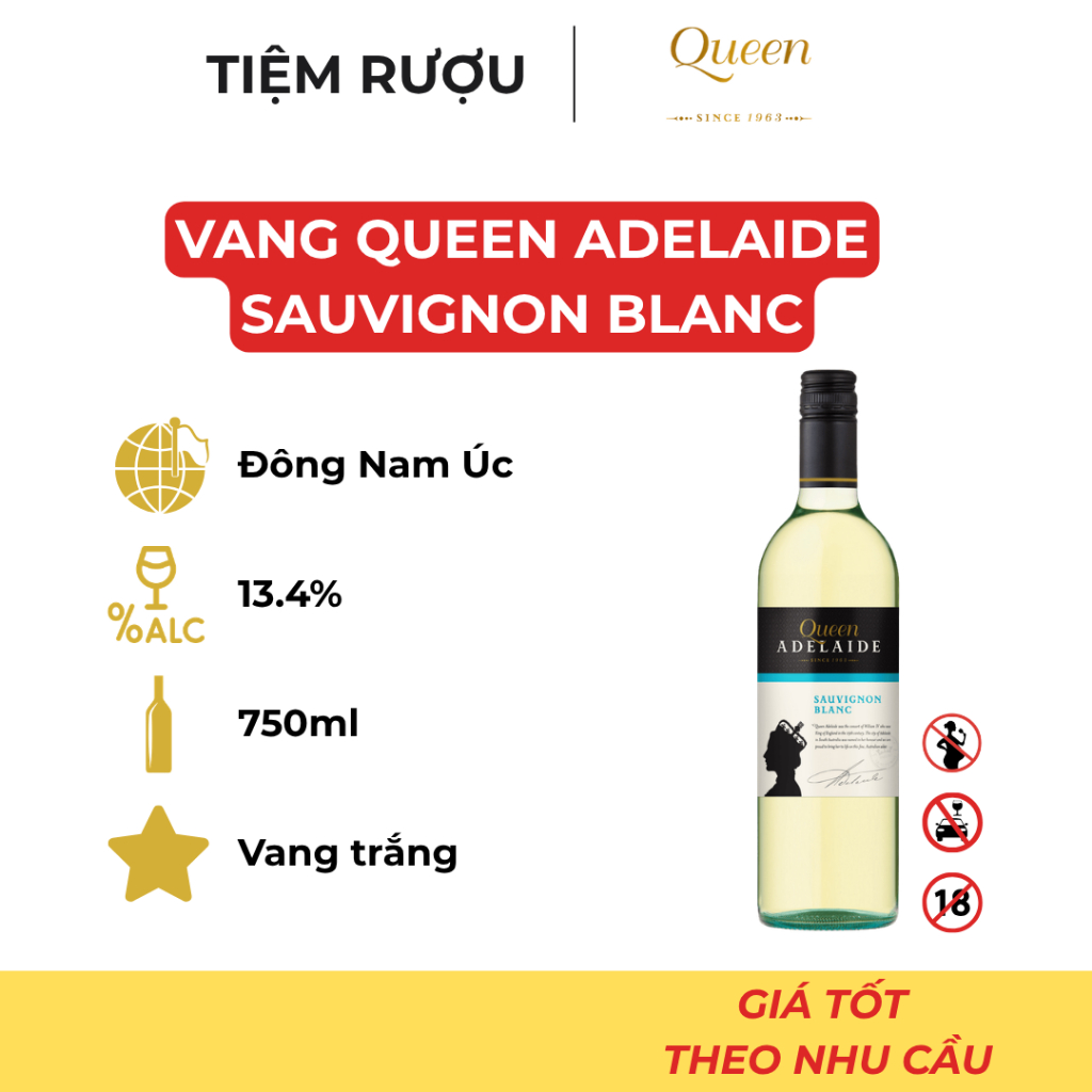 Rượu Vang Queen Adelaide Sauvignon Blanc Nồng Độ 13.4% 750ml - Biểu Tượng Rượu Vang Kỷ Nguyên Mới
