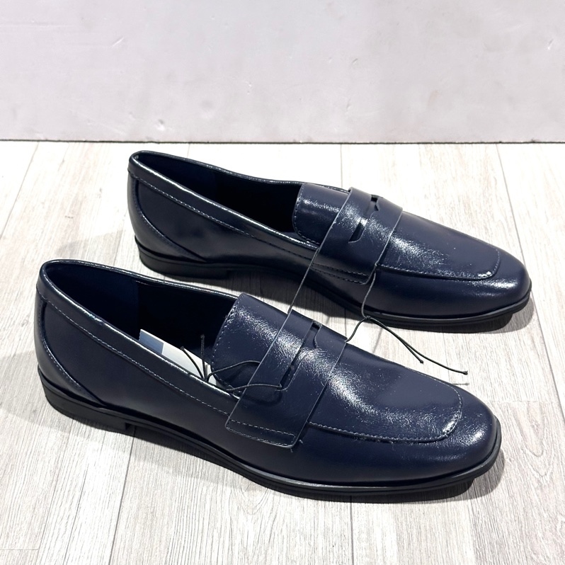 Giày Loafer Nữ Đế Thấp Size 37, Penny Loafer Nữ Xanh Dương Quai Yếm Phong Cách Classic, Giày Xuất Xị