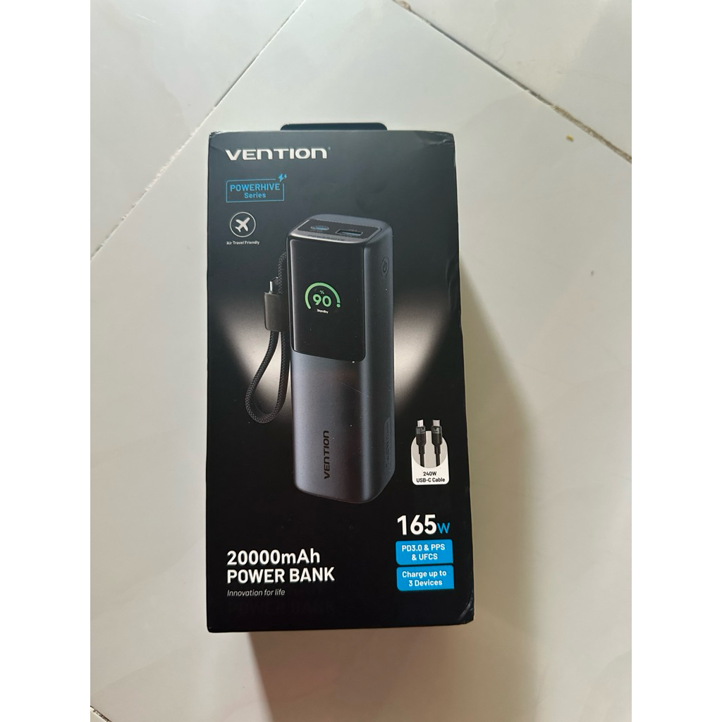 Pin Sạc Dự Phòng 165W 20000mAh Vention Sạc Được Laptop MatBook, Dây Type-C Tích Hợp, Màn Hình AI, 2 