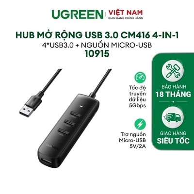 [SVIP ONLY] Hub mở rộng 1 cổng ra 4 cổng USB 3.0 UGREEN CM416 - Hàng phân phối chính hãng - Bảo hành 18 tháng - 10915
