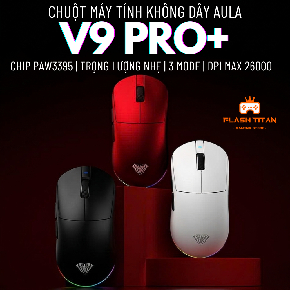 Chuột không dây Gaming AULA V9 Pro - V9 Ultra - 3 mode kết nối - Có app tùy chỉnh - Sensor PAW3395