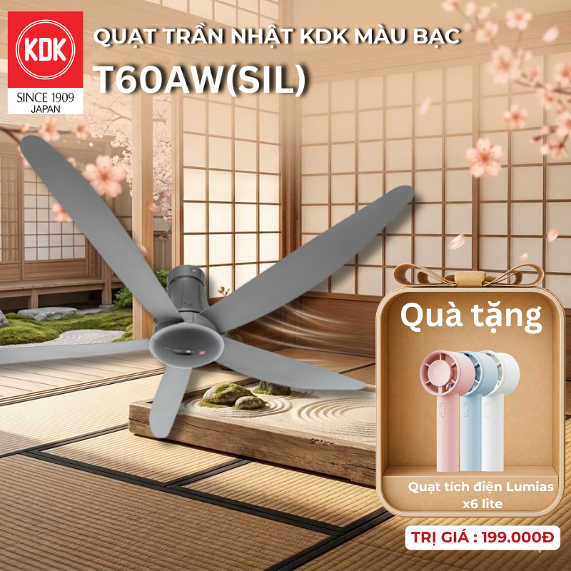 Quạt Trần Nhật KDK, màu Bạc T60AW(SIL) - Bảo Hành Chính Hãng KDK