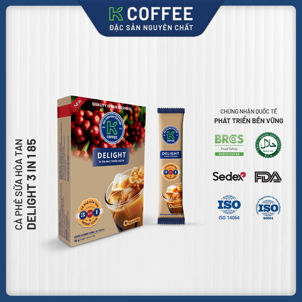 Cà phê sữa hòa tan K Coffee Delight 3in1 85g Hộp 5 gói