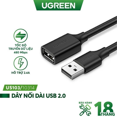 [SVIP Only] Dây nối dài USB 2.0 UGREEN US103|Thiết kế gọn nhẹ|Tương thích hoàn toàn với các máy PC và Mac |BH 18 1 Đổi 1