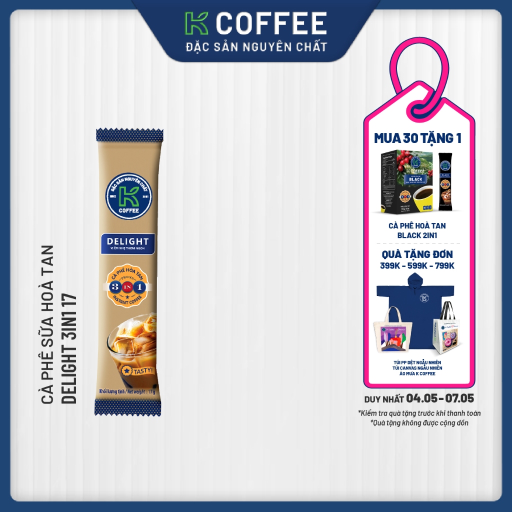 Cà phê sữa hòa tan K Coffee Delight 3in1 17g [Combo 10 gói]