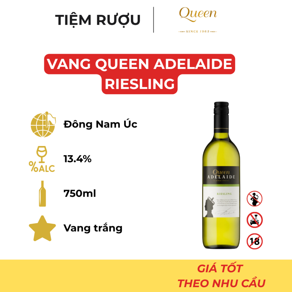 Rượu Vang Queen Adelaide Riesling Nồng Độ 13.4% 750ml - Vang Trắng Nhập Khẩu 100% Từ Úc