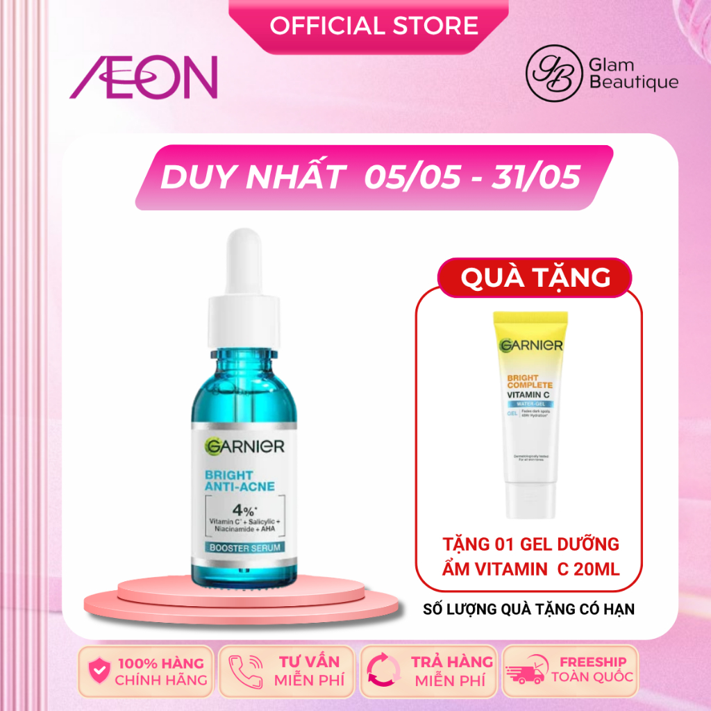Serum giảm mụn và sáng da 30ml/chai Garnier Bright Complete Anti-Acne Booster Glam Beautique