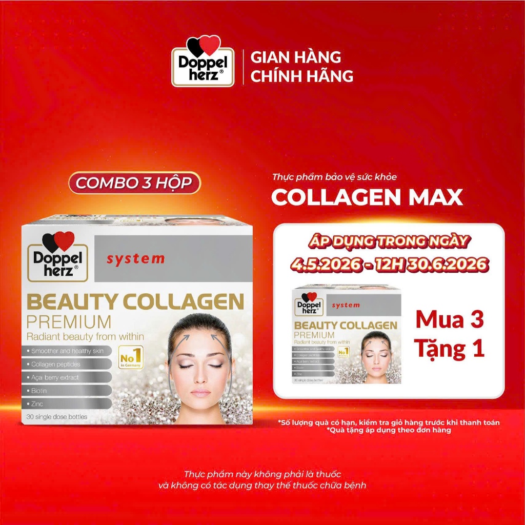 Collagen thuỷ phân chống lão hóa, đẹp da Doppelherz Beauty Collagen (Hộp 30 ống)