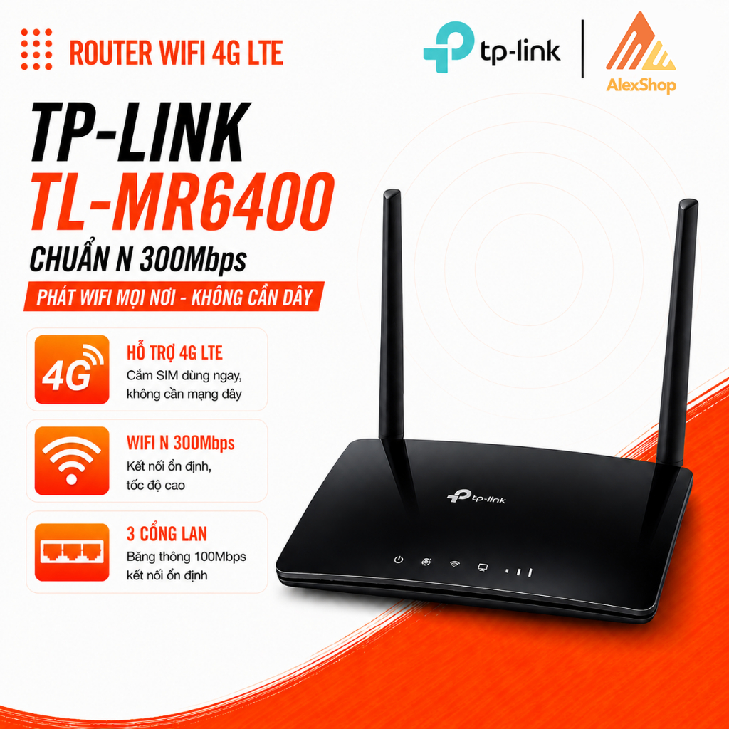 Phát 4G TP-Link MR100 / MR100 / MR6400 Phát Wifi 4G Trong Nhà / Ngoài Trời