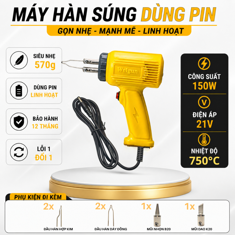 Mỏ hàn xung Welgun 150W, WS-2150 dùng điện, nặng 470g