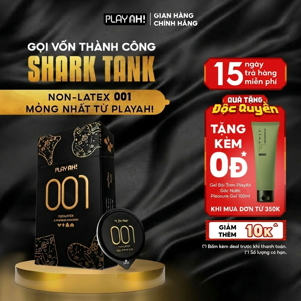 Bao Cao Su PlayAh! Non-Latex Siêu Mỏng 001 - Hộp 3 Cái