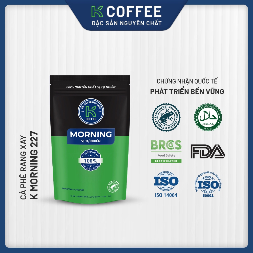 Cà phê Rang xay Đặc sản Nguyên chất Pha phin K Coffee K Morning 227g (cà phê phin, cà phê truyền thố