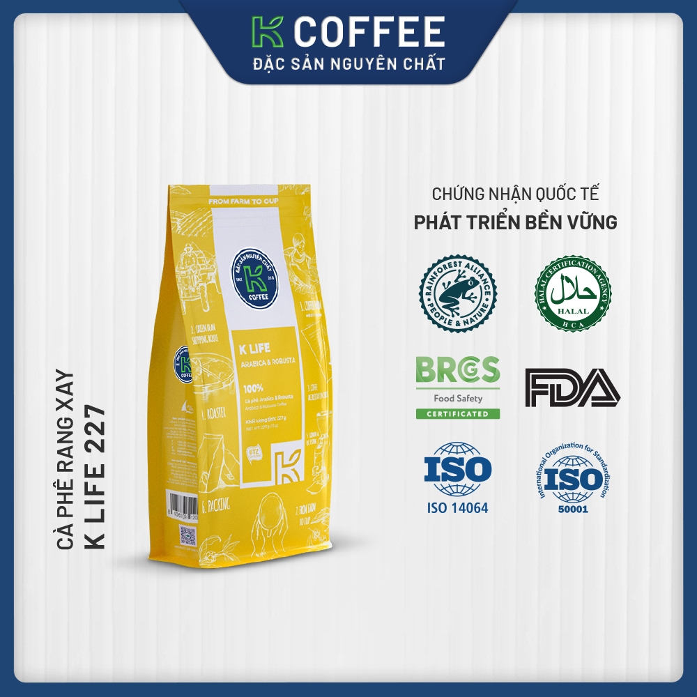 Cà phê Rang xay Đặc sản Nguyên chất Pha phin K Coffee K Happy 227g