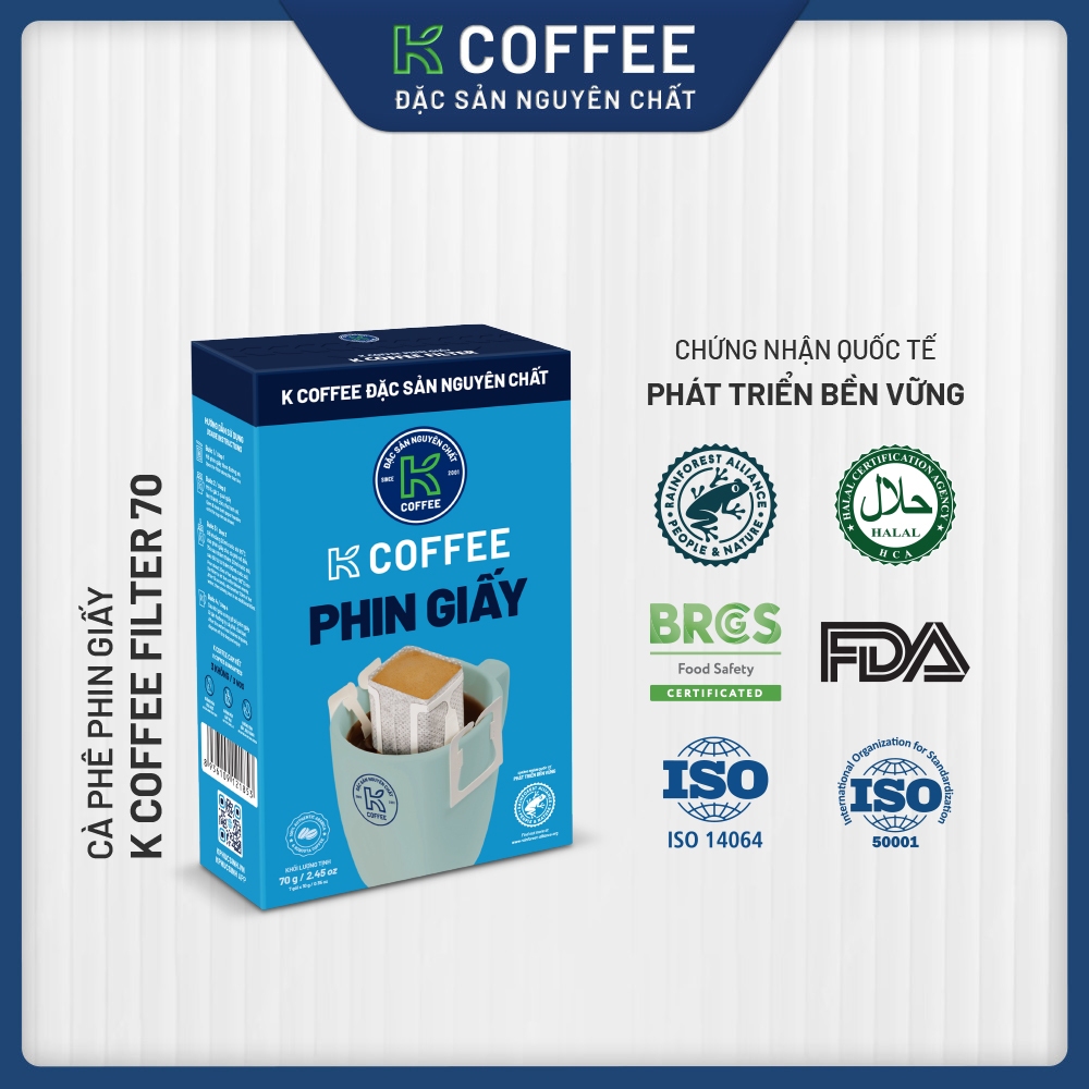 Cà Phê Phin Giấy K Coffee Filter 70G Mix Arabica & Robusta - Thương hiệu K Coffee
