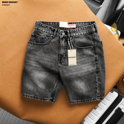 [FORM SUÔNG RỘNG] Quần short jean nam HEBOZ straight S10 xám nhạt denim cotton dày dặn - 00003167