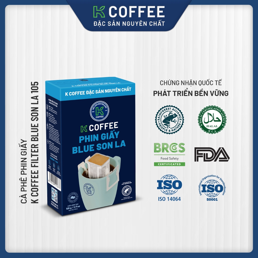 Cà Phê Phin Giấy Arabica & Robusta K Coffee ( Hộp 7 gói) - Thương Hiệu K Coffee