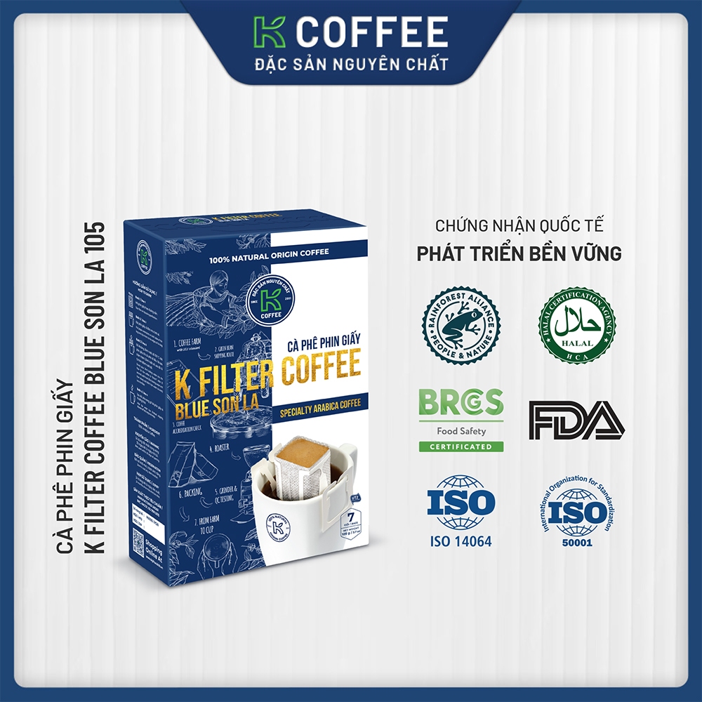 Cà Phê Phin Giấy K Coffee Filter Blue Son La 105g với 100% cà phê Arabica - Thương Hiệu K COFFEE