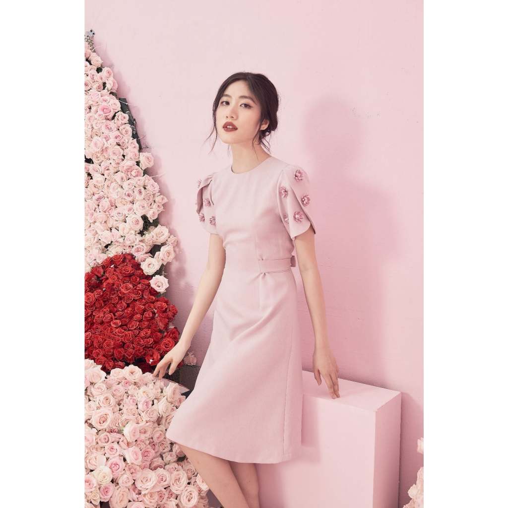 RẬP - Đầm Hồng Tay Đấp Nơ Cột Eo - SPRING 02