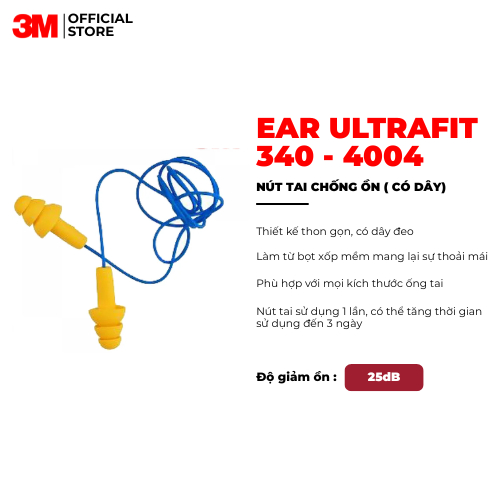 Nút Tai Chống Ồn Cách Âm 3M E A R UltraFit 340 4004 Có Dây