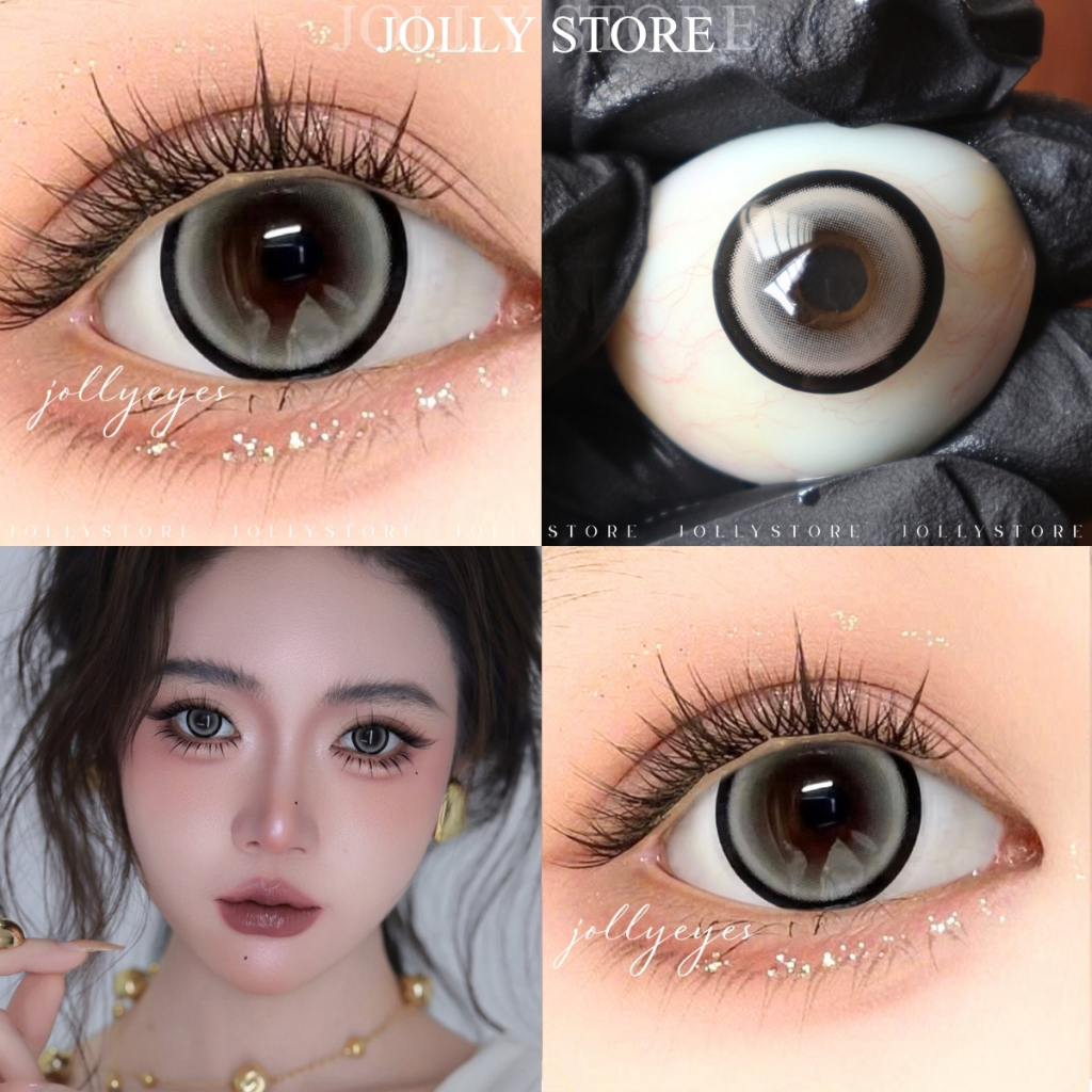 [6M] Lens Kính áp tròng FC 404 Gray JOLLY STORE lens mắt mèo viền đen giãn to 14.5mm LUNA EYES