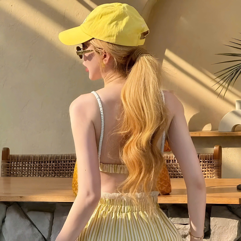 Set Bikini 2 Món Gồm Áo 2 Dây Có Đệm + Quần Ống Rộng Dáng Dài Chất Liệu Kẻ Đũ Mặc Đi Biển Sang Chảnh | BigBuy360 - bigbuy360.vn