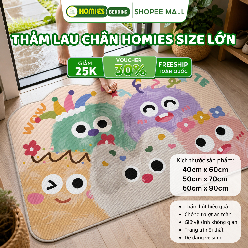 [SIZE LỚN] Thảm Chùi Chân HOMIES BEDDING & DÉCOR Trang Trí 2025 Thảm Chữ Nhật Chất Liệu Nỉ Bali - 40