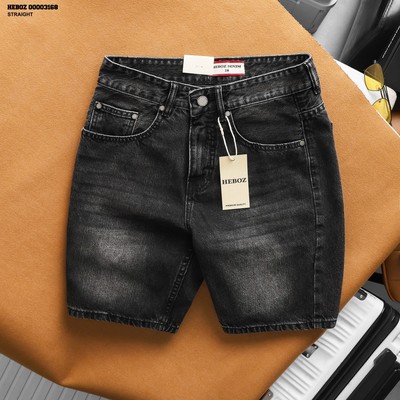 [FORM SUÔNG RỘNG] Quần short jean nam HEBOZ straight S11 xám đậm denim cotton dày dặn - 00003168