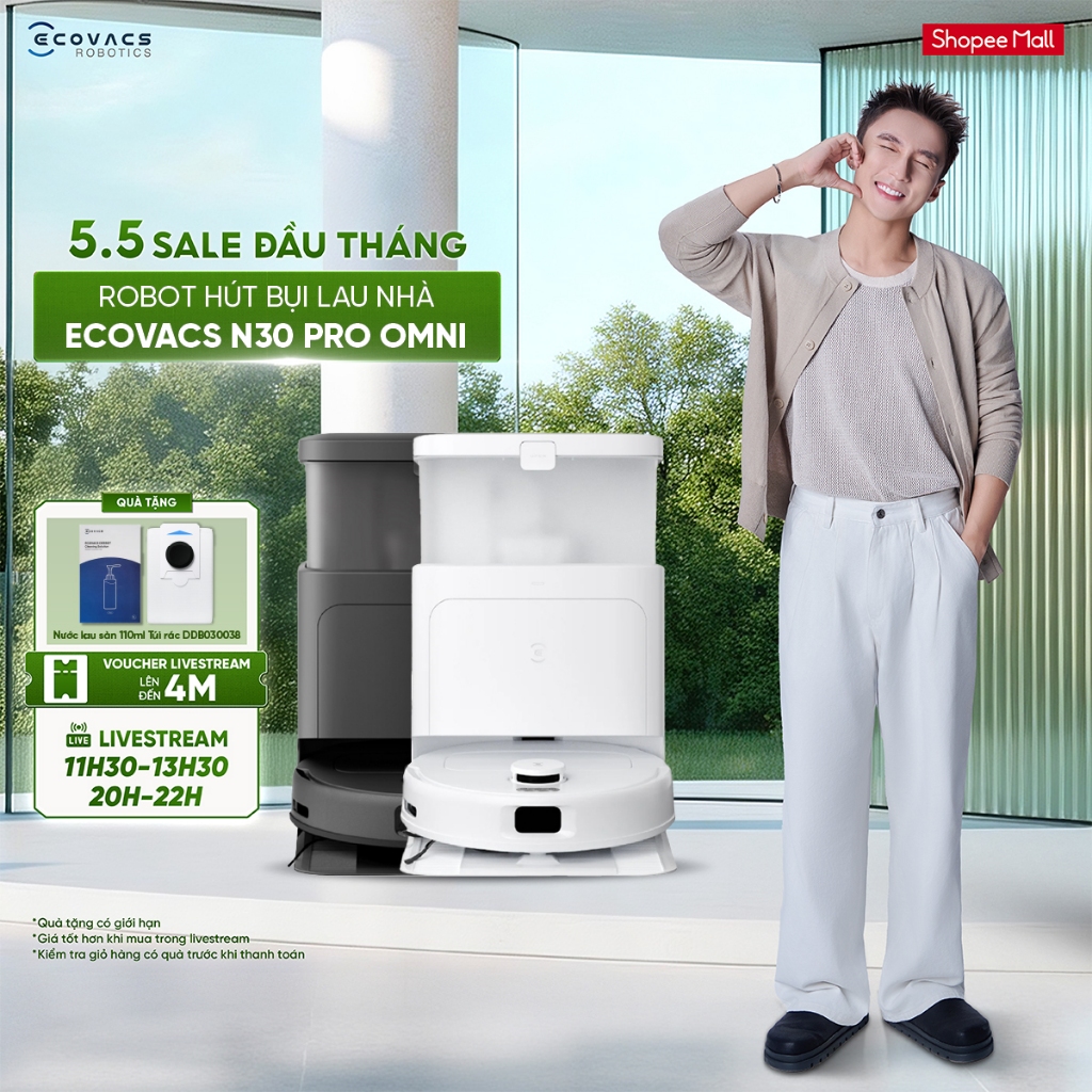 Robot hút bụi lau nhà Ecovacs Deebot N30 Pro Omni 2025 - Lực hút siêu mạnh 10.000Pa - Trạm sạc OMNI