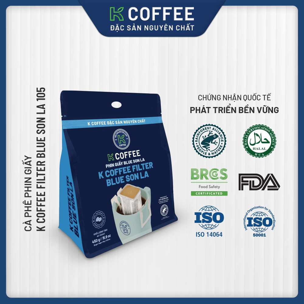 Cà Phê Phin Giấy 100% cà phê Arabica K Coffee Filter Blue Son La 450G  - Thương Hiệu K COFFEE