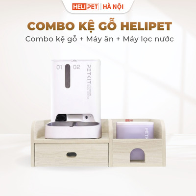 Combo Kệ Gỗ + Máy Nhả Hạt Tự Động + Máy Lọc Nước Sang Trọng, Chống Gù Cho Chó Mèo
