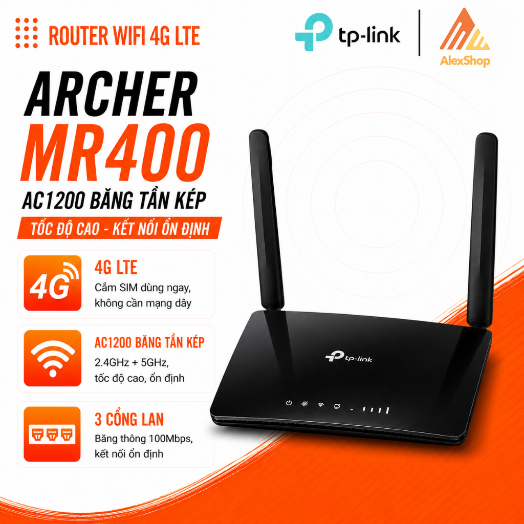 Phát 4G TP-Link Archer MR400 / MR402 / MR 202 Phát Wifi 4G Trong Nhà Cho Nhiều Thiết Bị