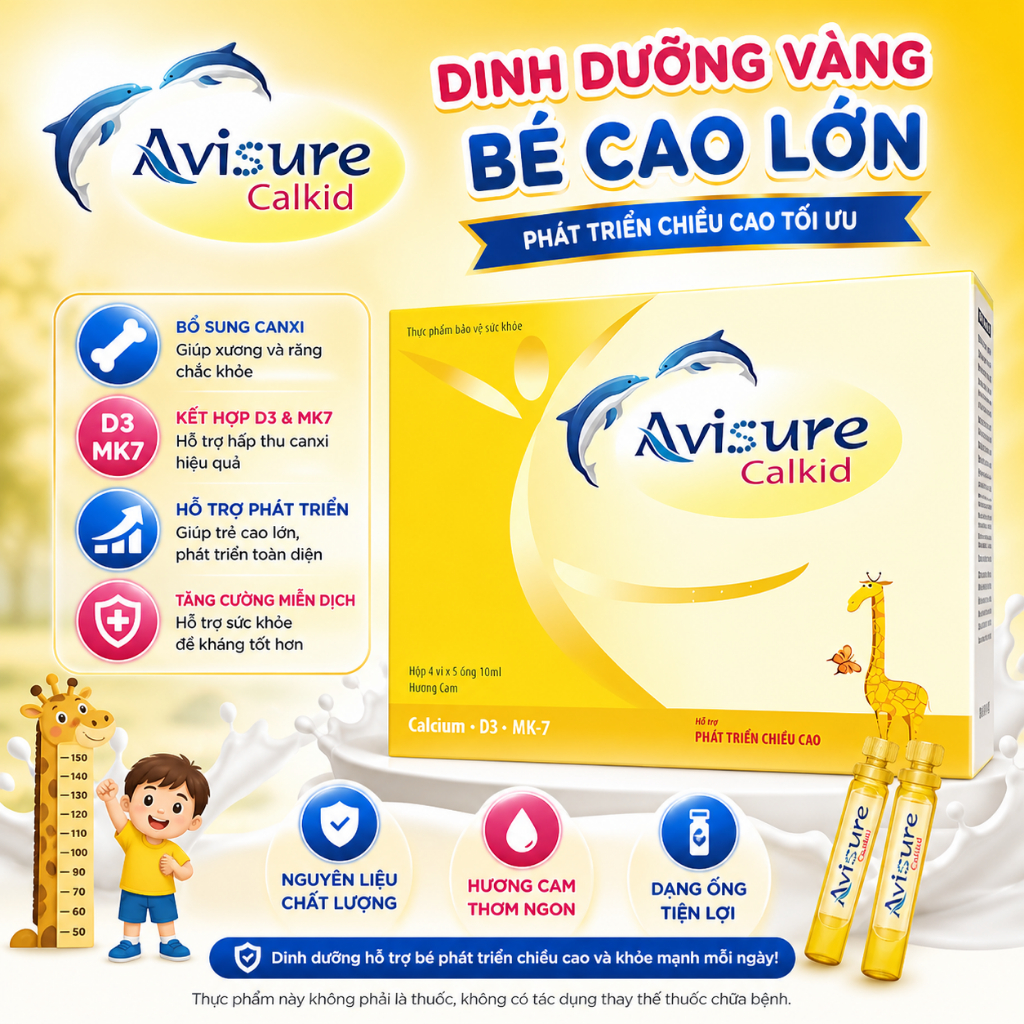 Avisure Calkid Hỗ Trợ Tăng Chiều Cao Cho Trẻ – Bổ Sung Canxi Nano, Vitamin D3 K2, Dễ Hấp Thu