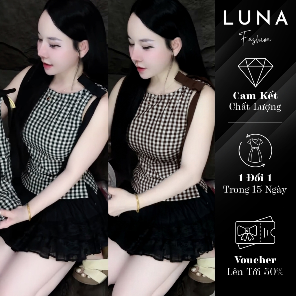 Áo Kẻ Caro Phối Nơ - A44