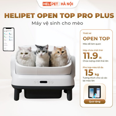 Máy Dọn Phân Mèo Tự Động, Nhà Vệ Sinh Mèo HELIPET OPEN TOP PRO PLUS Kích Thước Lớn Làm Sạch Tự Động