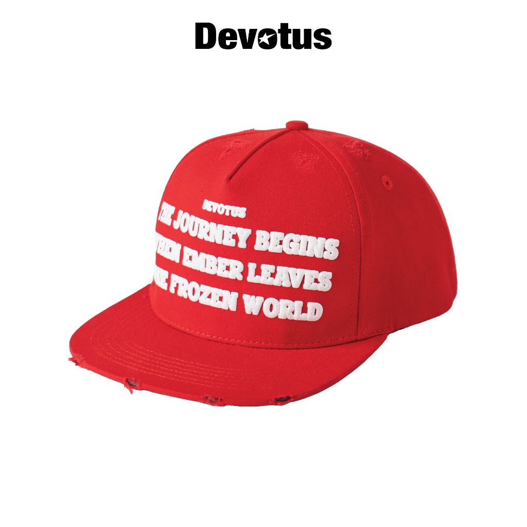 Nón SNAPBACK form mềm làm rách thủ công in nổi logo DEVOTUS - JOURNEY RED CAP