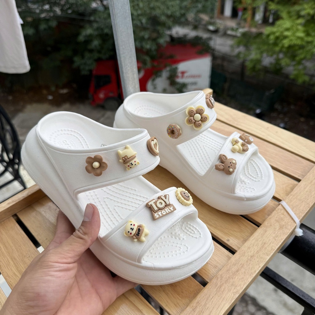 (Tặng sẵn Charm) Dép Cross Nữ đế cao, Sandal 2 quai đế cao 7CM êm nhẹ
