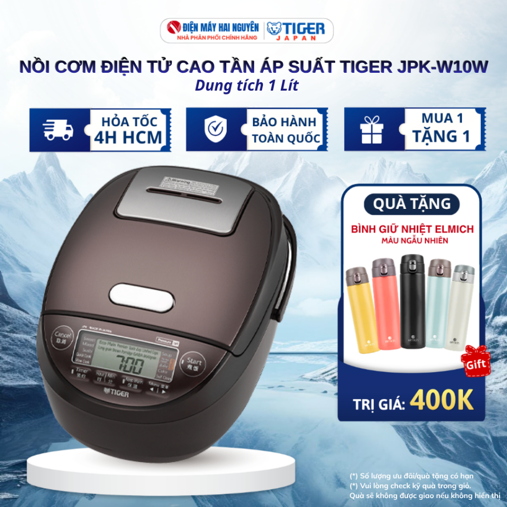 Nồi Cơm Điện Tử Cao Tần Tiger JPK-W10W, Dung tích 1 lít, Bảo hành toàn quốc